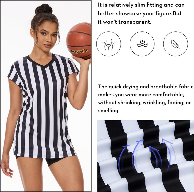 VKT Referee Shirt Womens Dress V-Neck Umpire Cap Sleeves Jersey Costume Ref Outfit for Basketball Football Halloween - Image 4